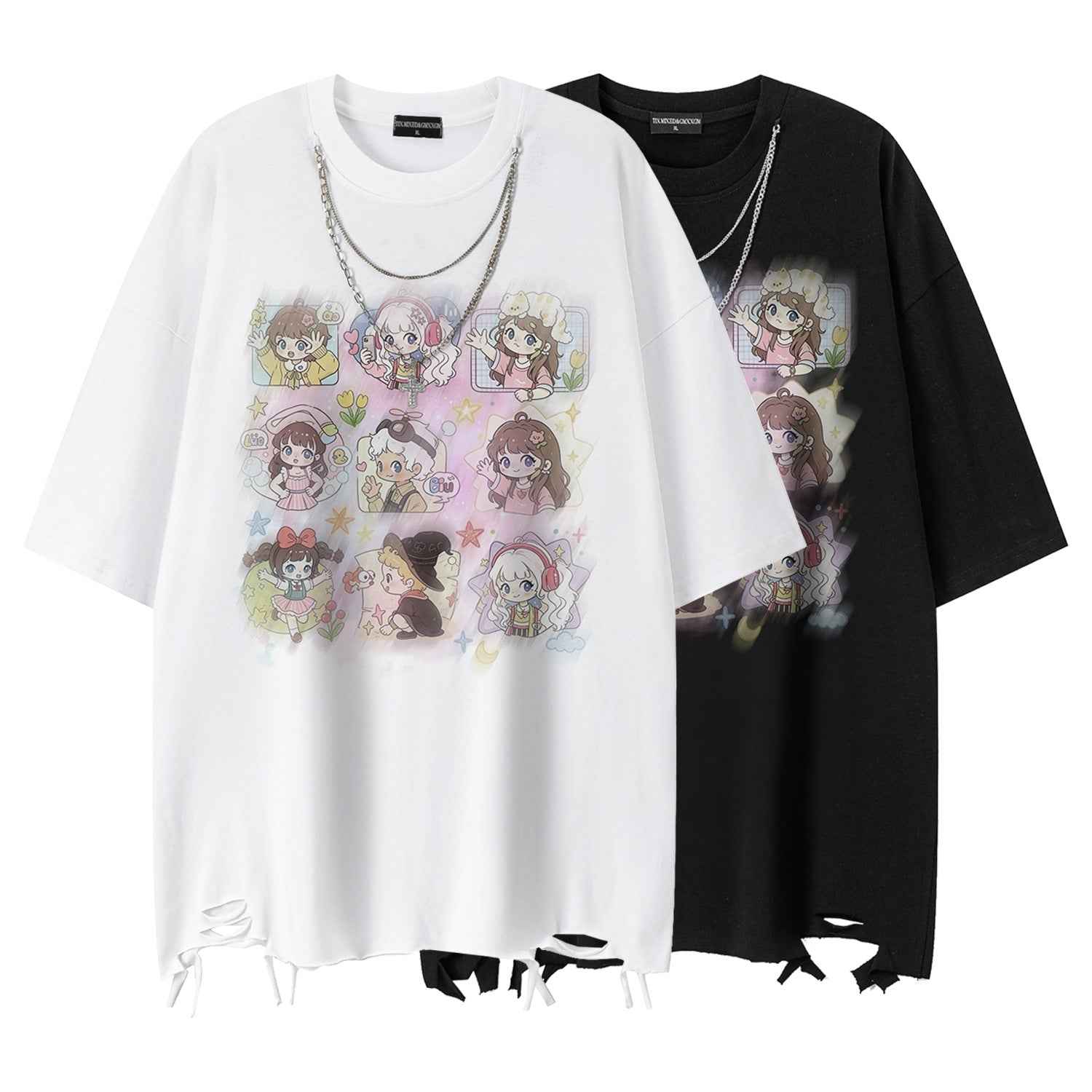 Q-version girls' printed short sleeved shirt