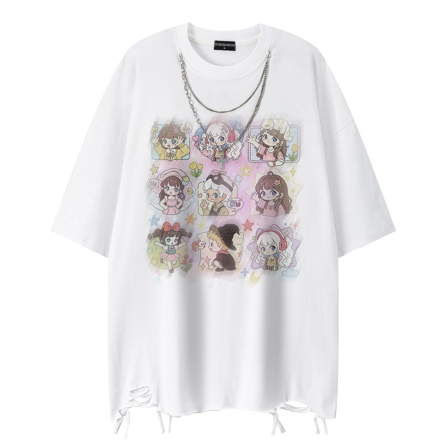 Q-version girls' printed short sleeved shirt