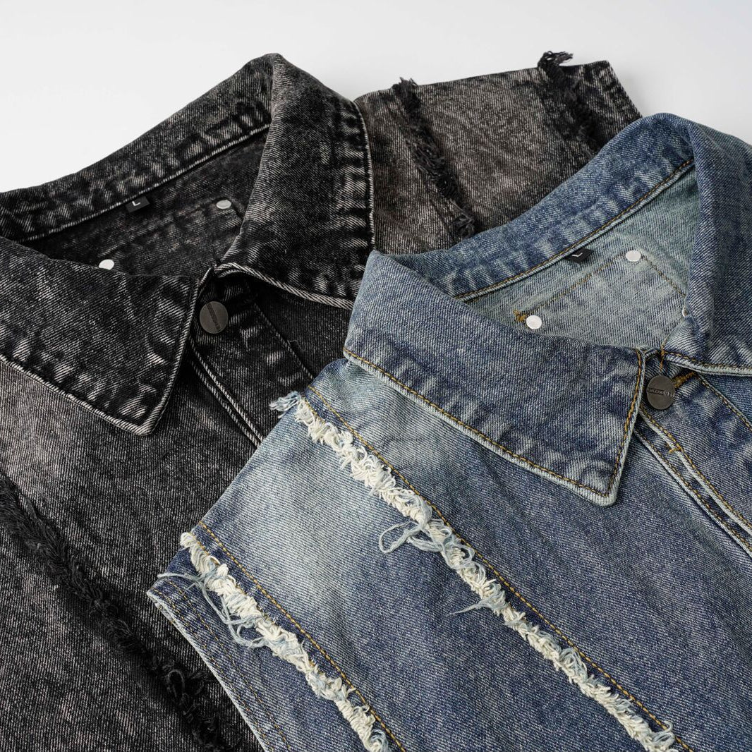 Frayed Panel Denim Vest