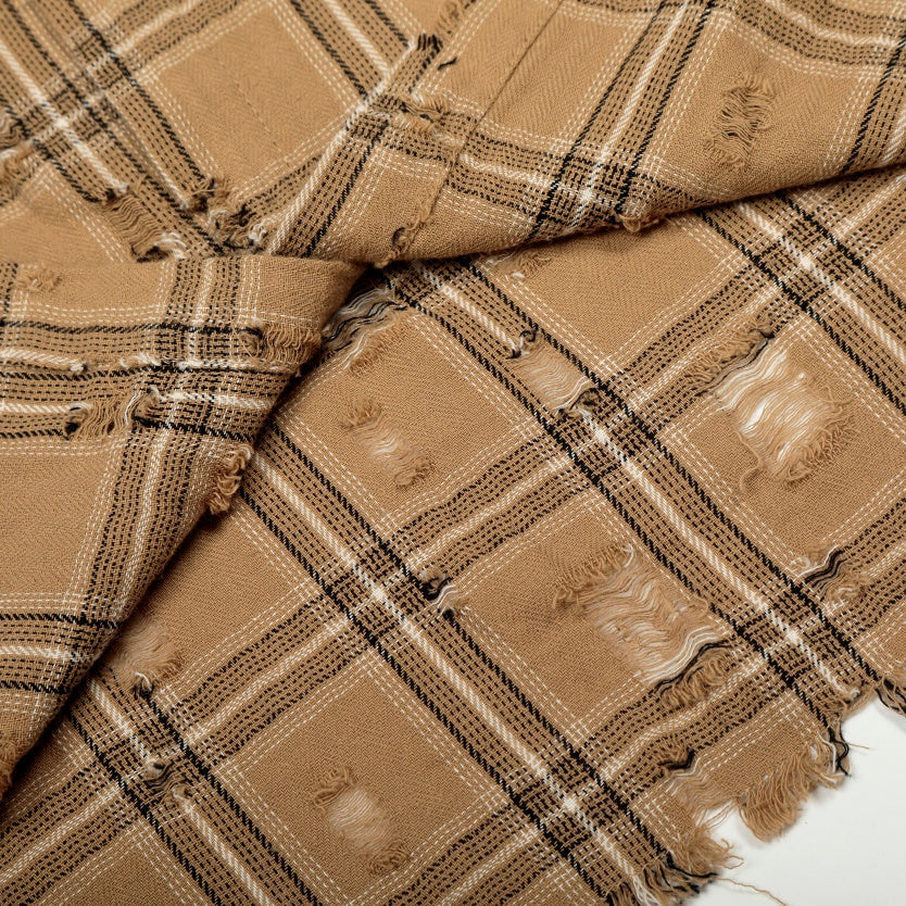 Distressed Plaid Flannel Shirt