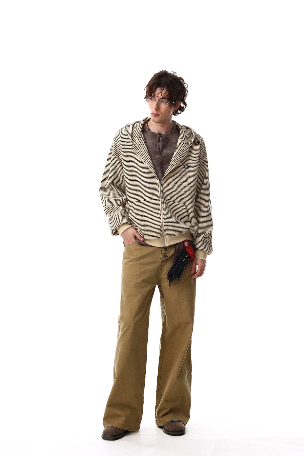 Bear Ear Striped Zip Hoodie