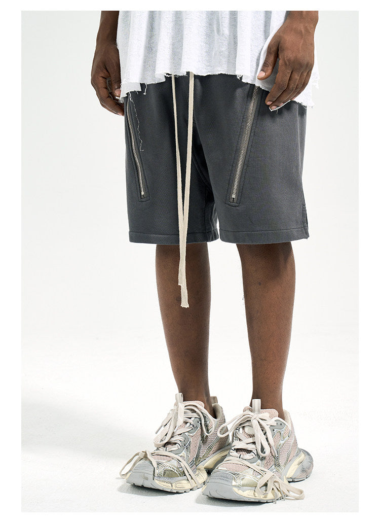 Retro Functional Zipper Slit Jort