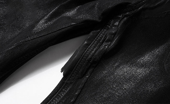 Black Wax Coated Flare Jeans