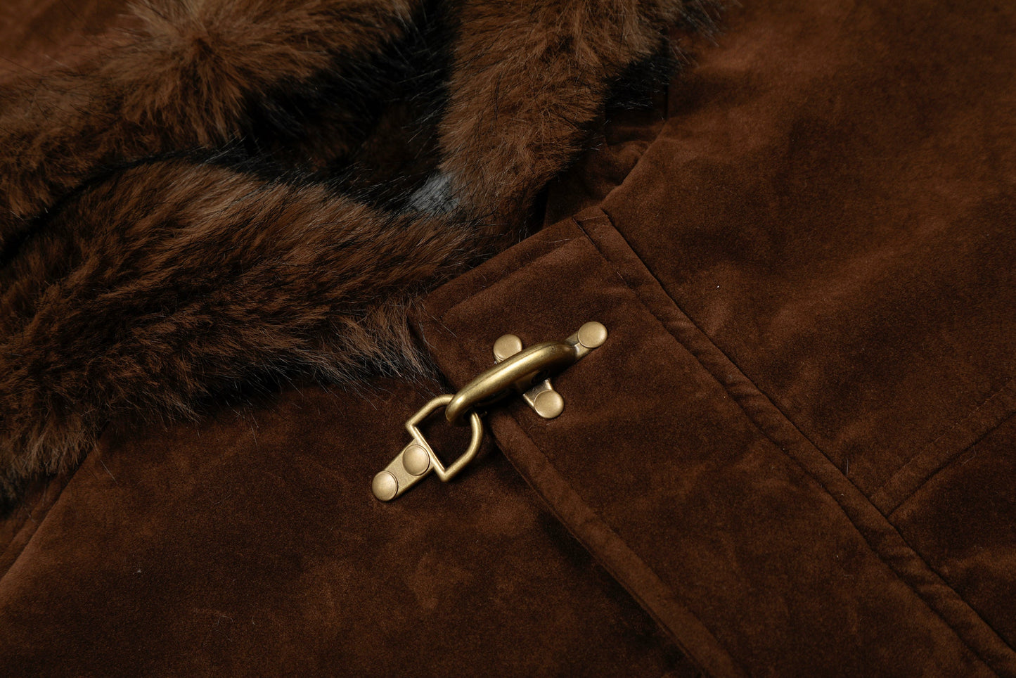 Streetwear Metal Clip Faux Fur Hooded Suede Bomber Jacket