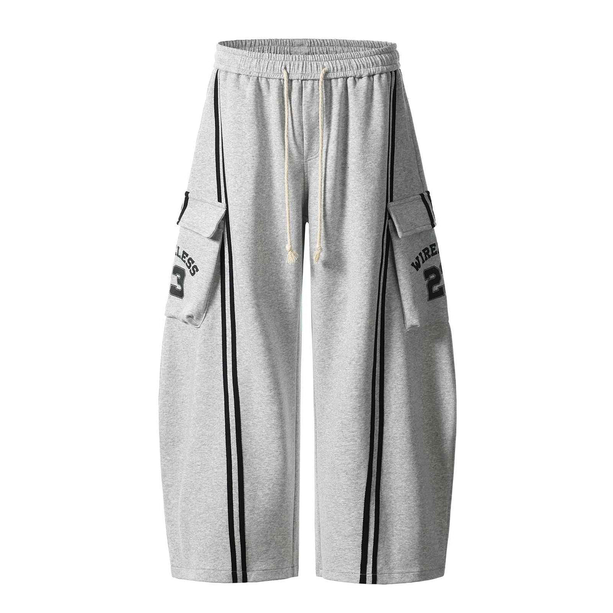 Cotton Web Stitching Letter Print Drawstring Barrel Pants