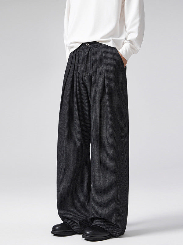 Vintage Pinstripe Pleated Wide-Leg Barrel Pants