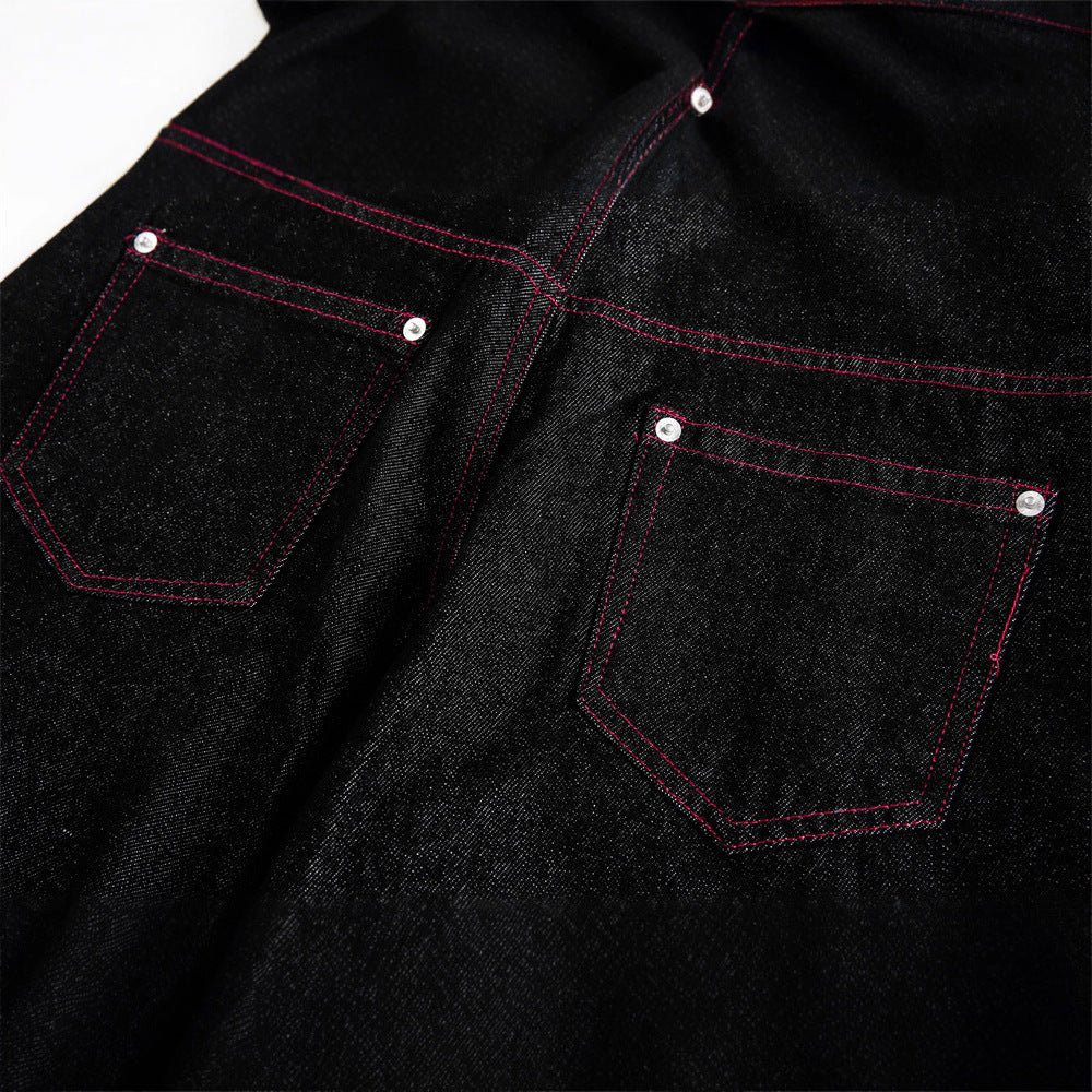 Street Culottes Red Stitching Barrel Jeans