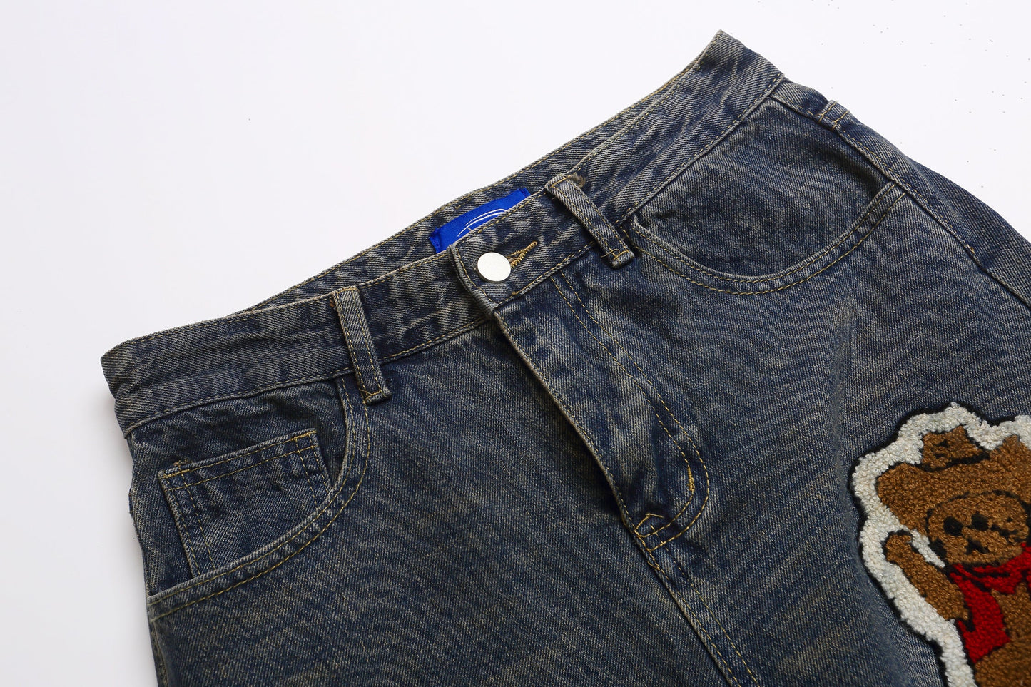 Retro Cartoon Graphic Heavy Embroidery Barrel Jeans