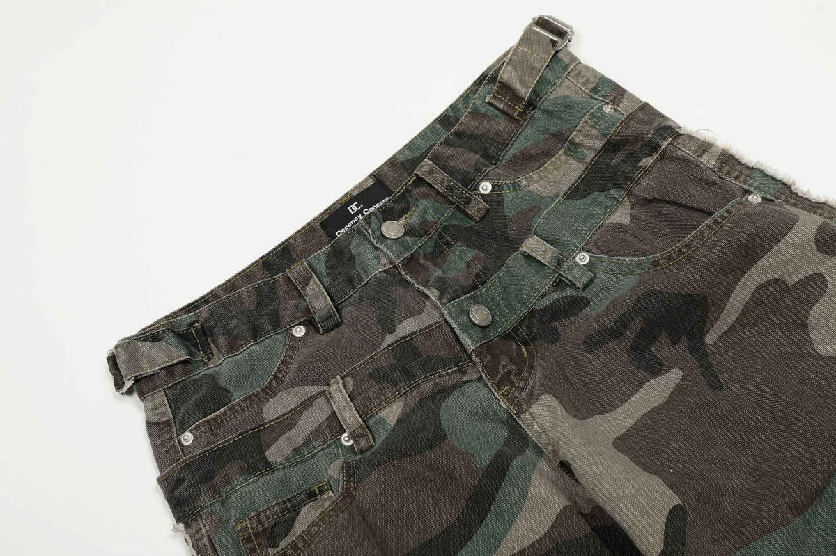 Retro Double Waist Camouflage Barrel Pants