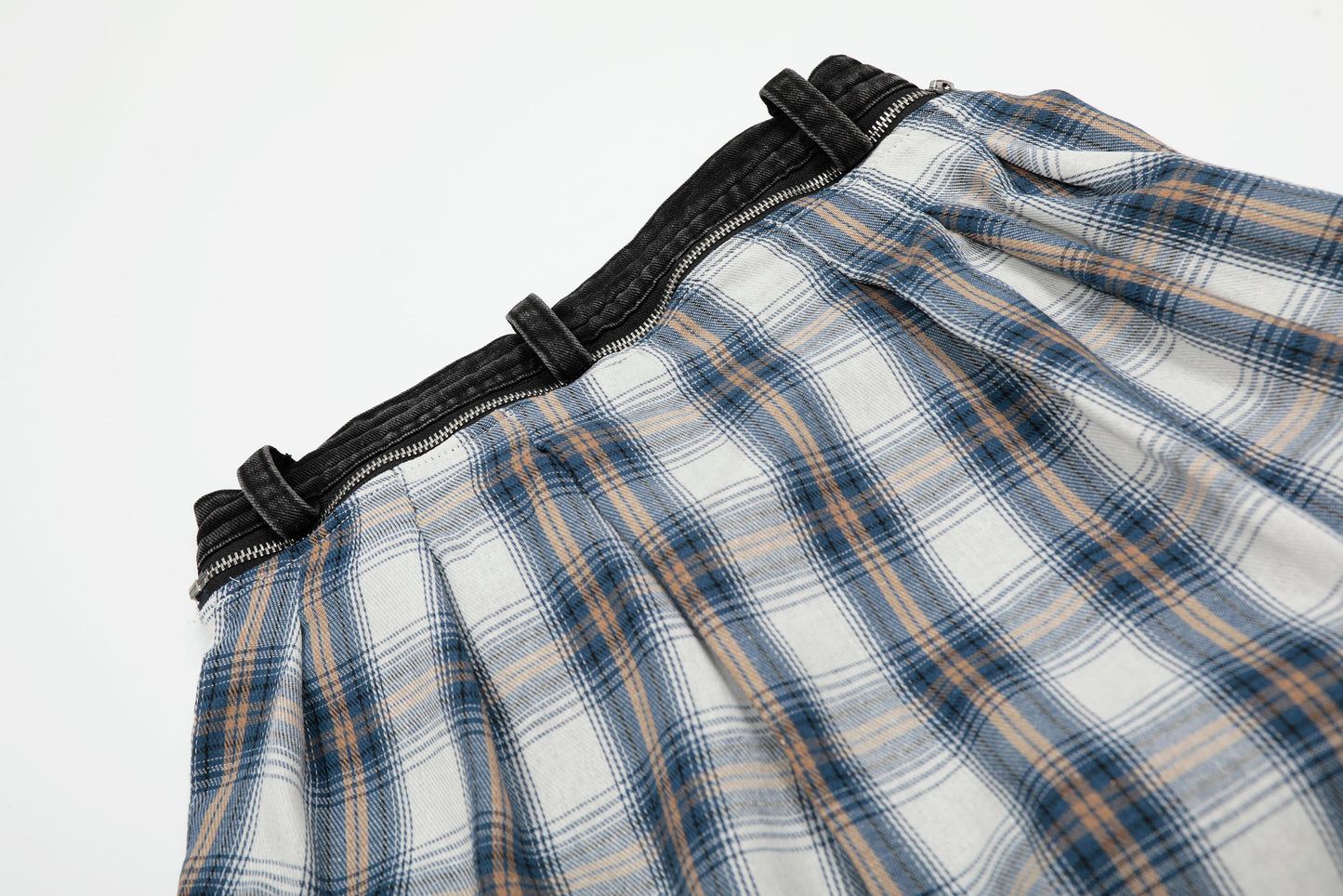 Denim Faux Two-piece Plaid Detachable Scimitar Jeans