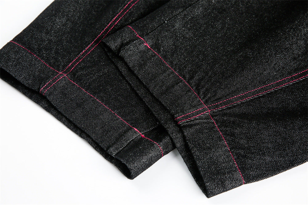 Street Culottes Red Stitching Barrel Jeans