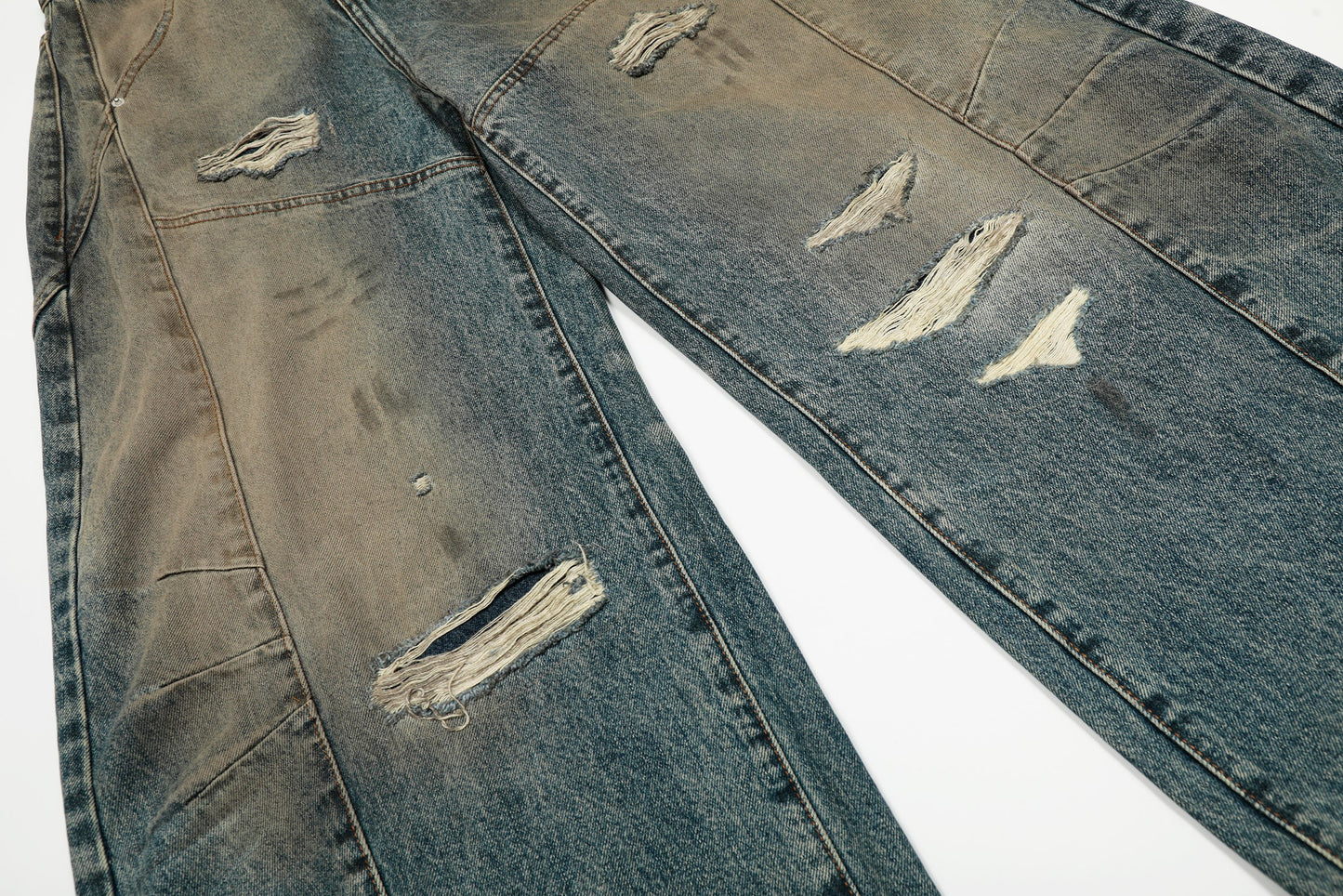 Vintage Mud-Dyed Distressed Barrel Jeans