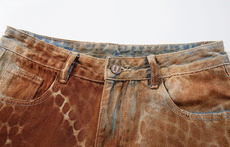 Croc Texture Washed Wide Leg Jeans