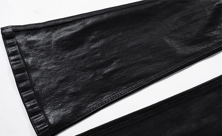 Black Wax Coated Flare Jeans