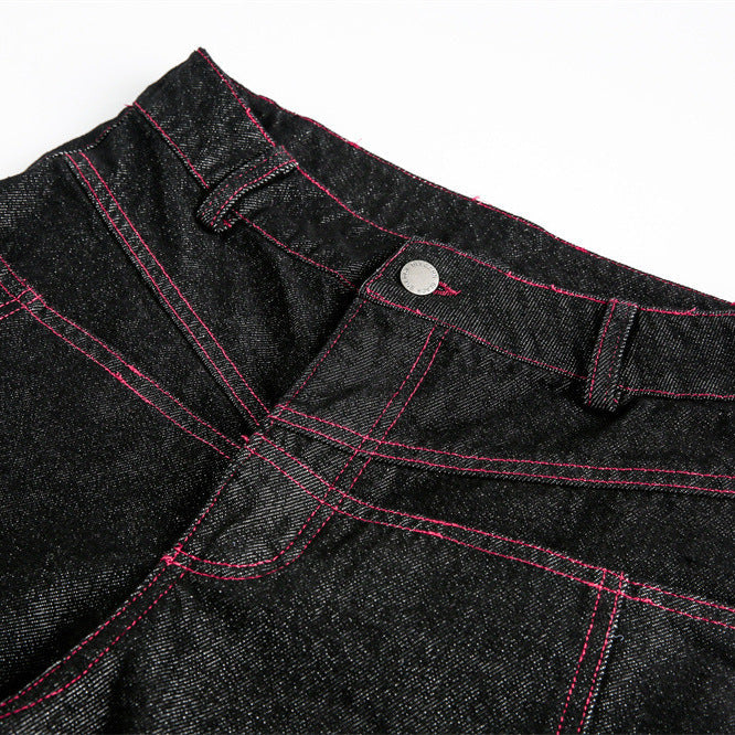 Street Culottes Red Stitching Barrel Jeans