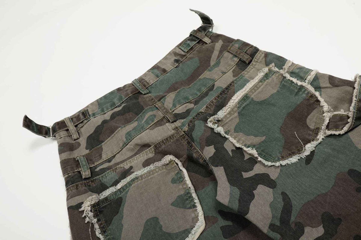 Retro Double Waist Camouflage Barrel Pants