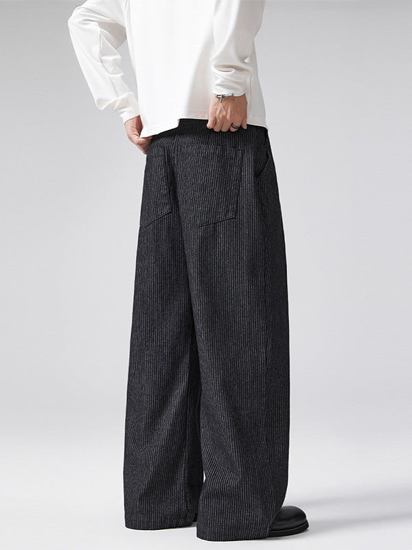 Vintage Pinstripe Pleated Wide-Leg Barrel Pants