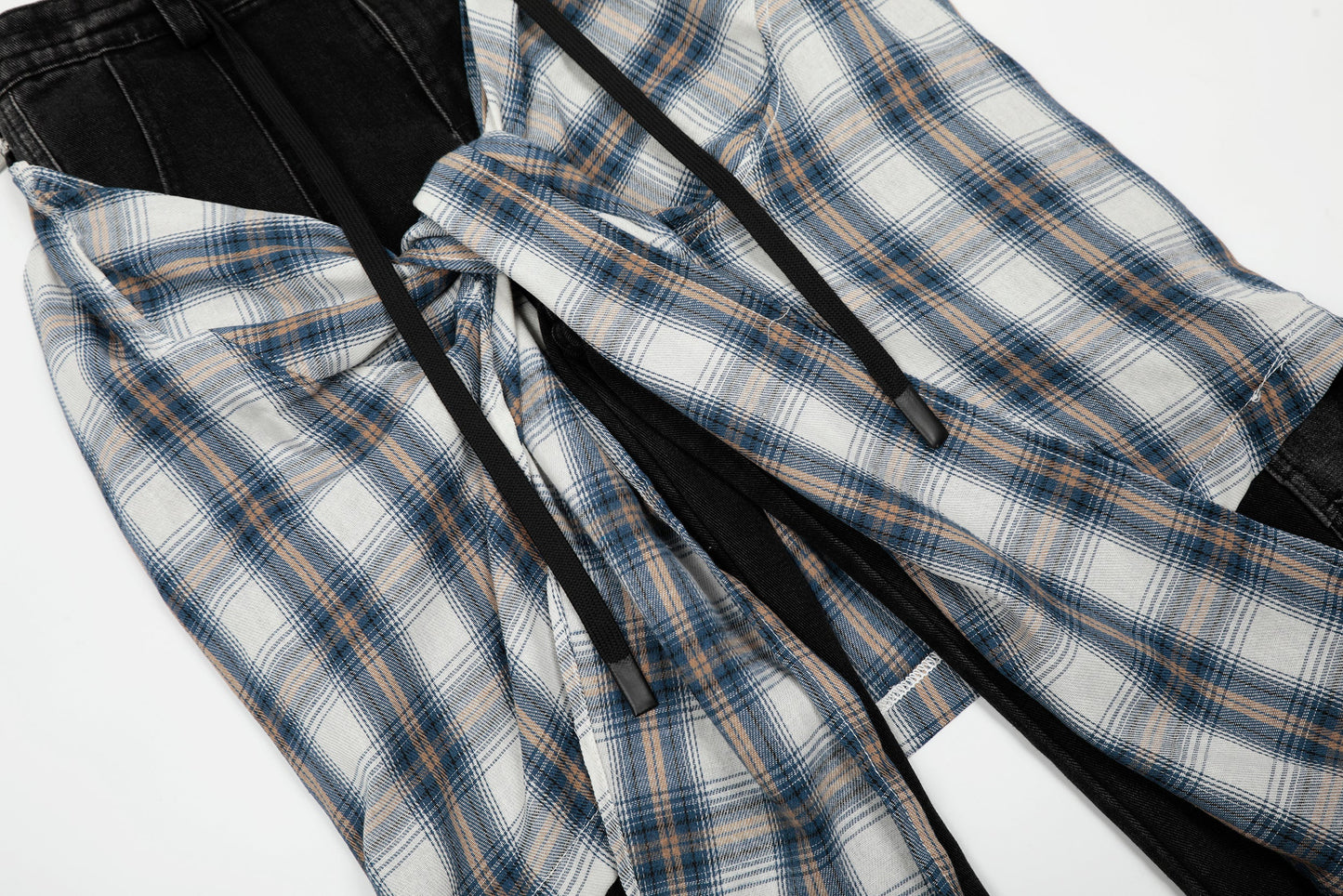 Denim Faux Two-piece Plaid Detachable Scimitar Jeans