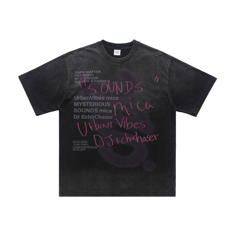 Washed Graffiti Text Print Spray Effect T-Shirt