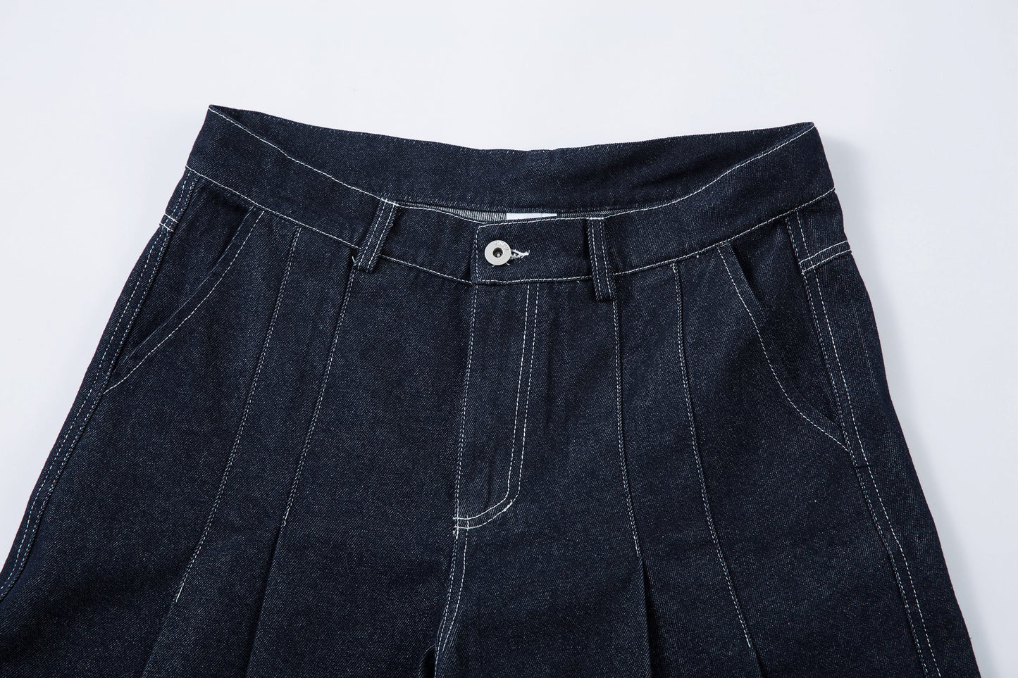 Deconstructed Contrast Stitching Pleated Baggy Barrel Jeans