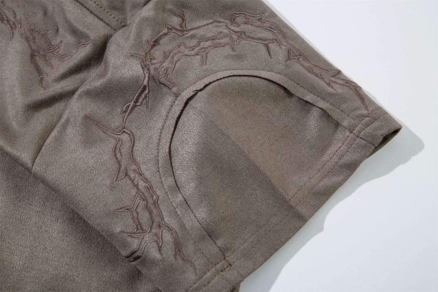 Thorn Embroidery Suede T-Shirt - Elevate Your Streetwear Game