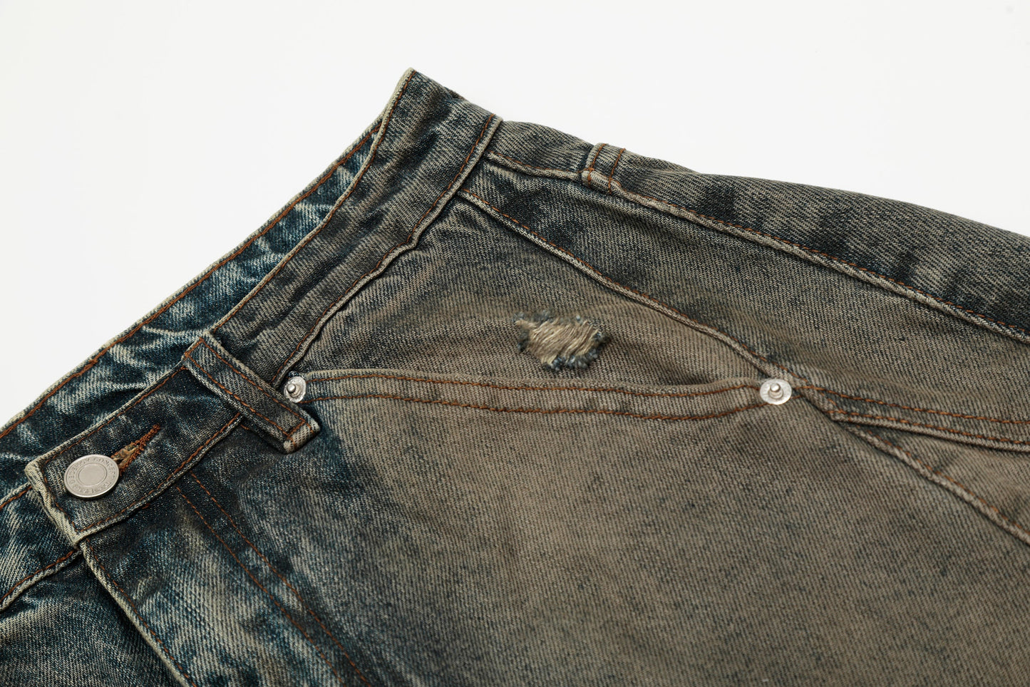 Vintage Mud-Dyed Distressed Barrel Jeans