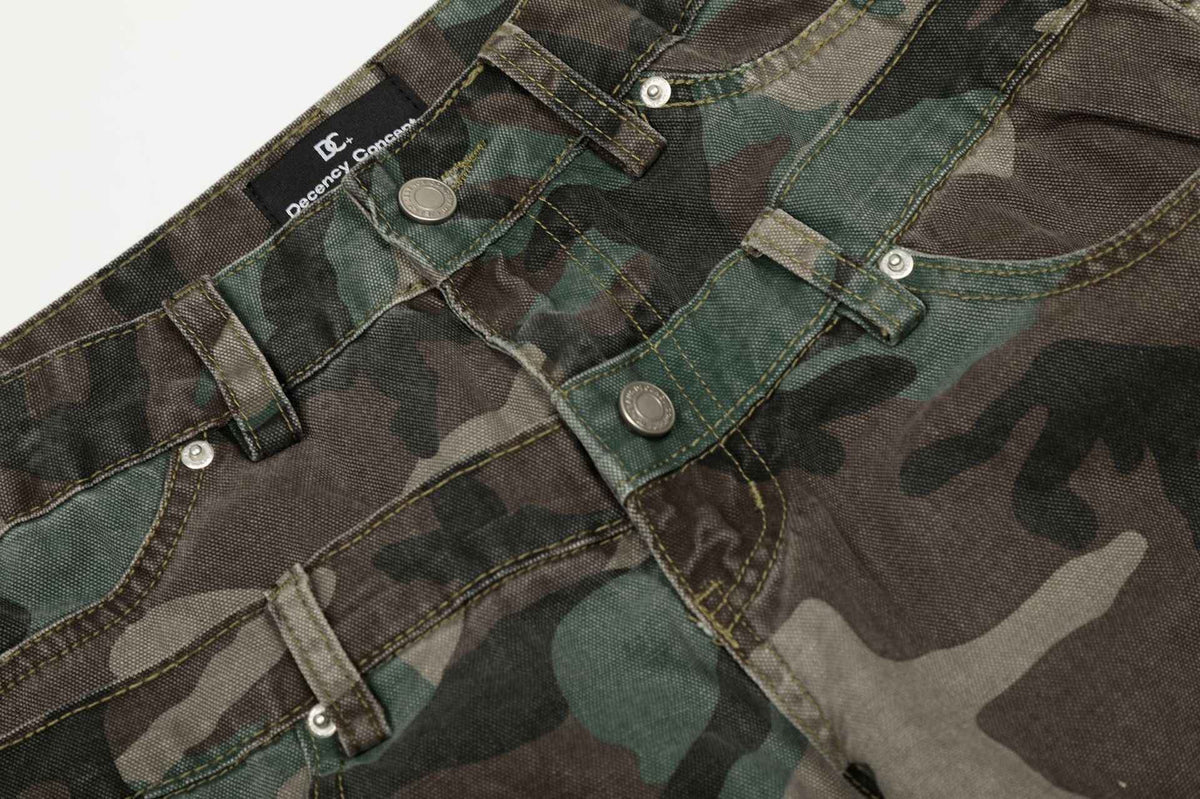 Retro Double Waist Camouflage Barrel Pants