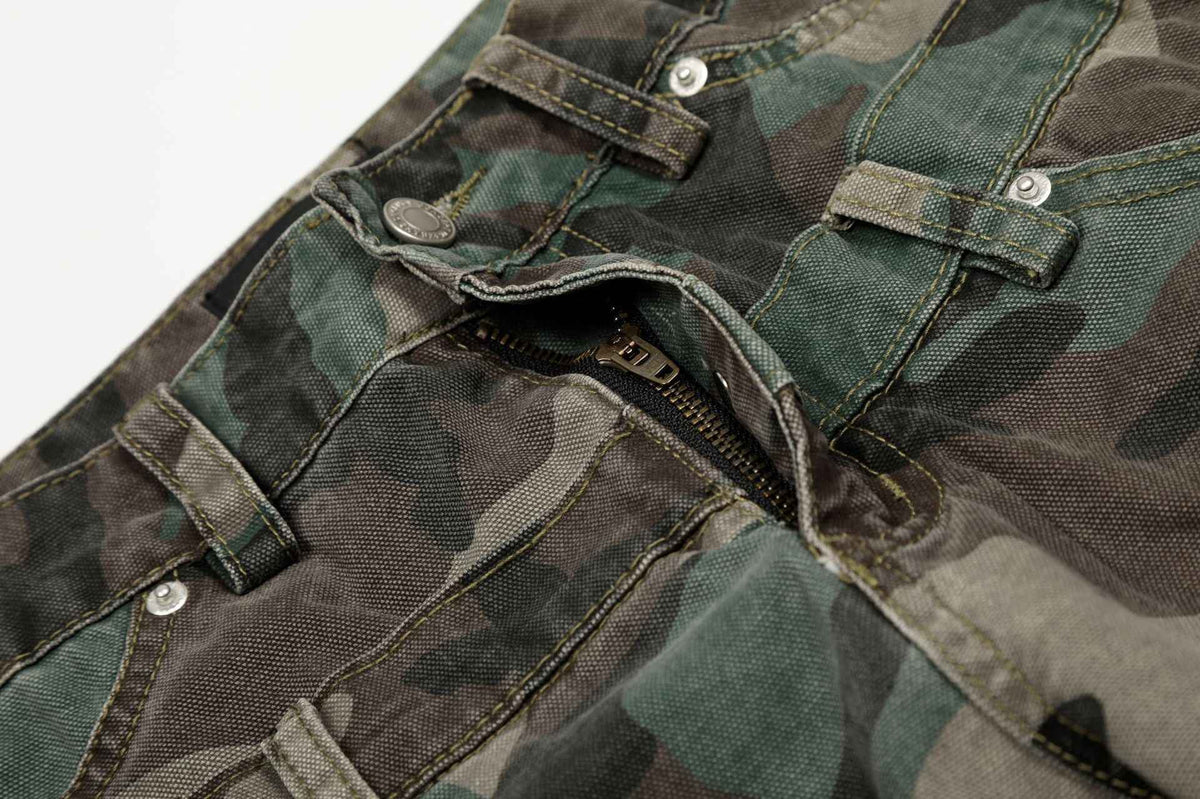 Retro Double Waist Camouflage Barrel Pants