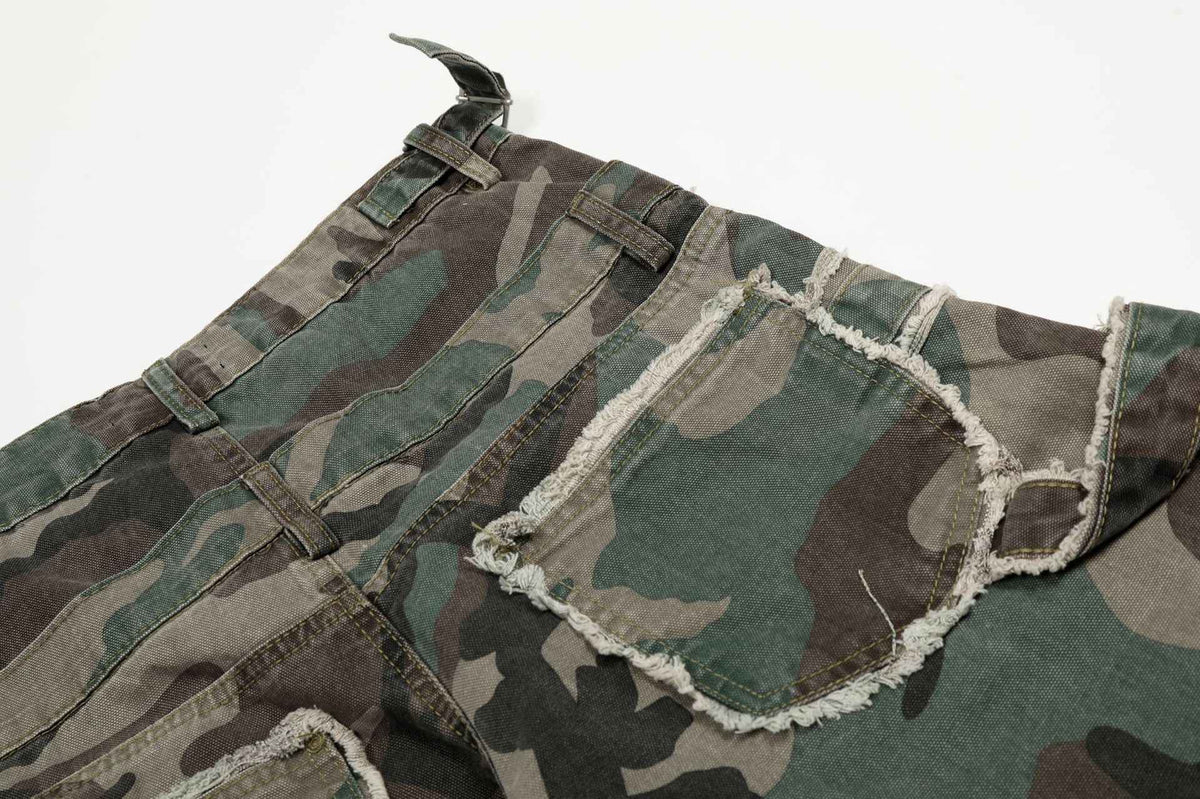Retro Double Waist Camouflage Barrel Pants