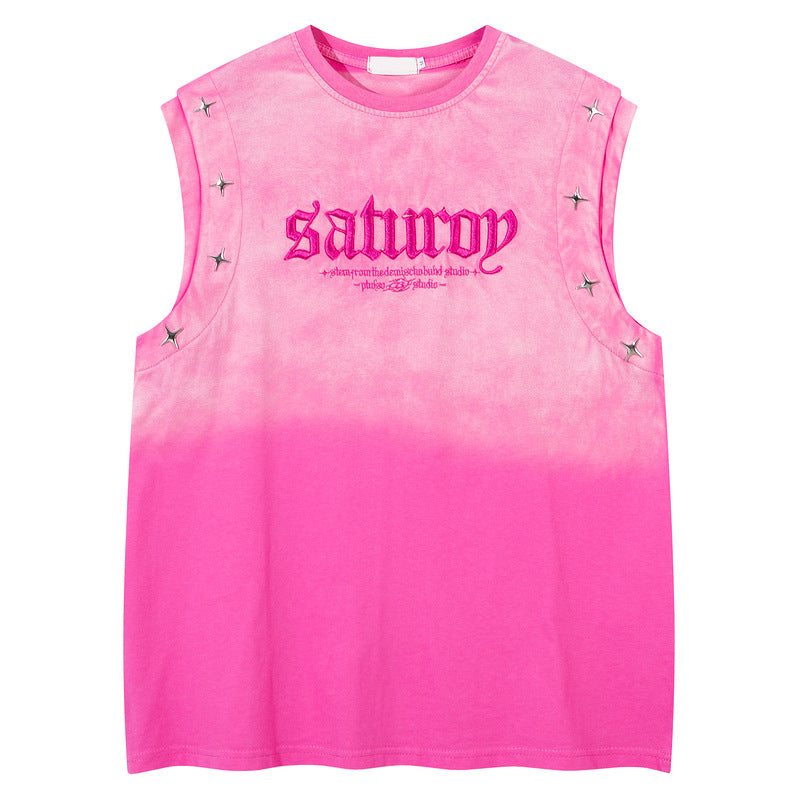 Jersey Knit Gradient Embroidered Stars Tank Top