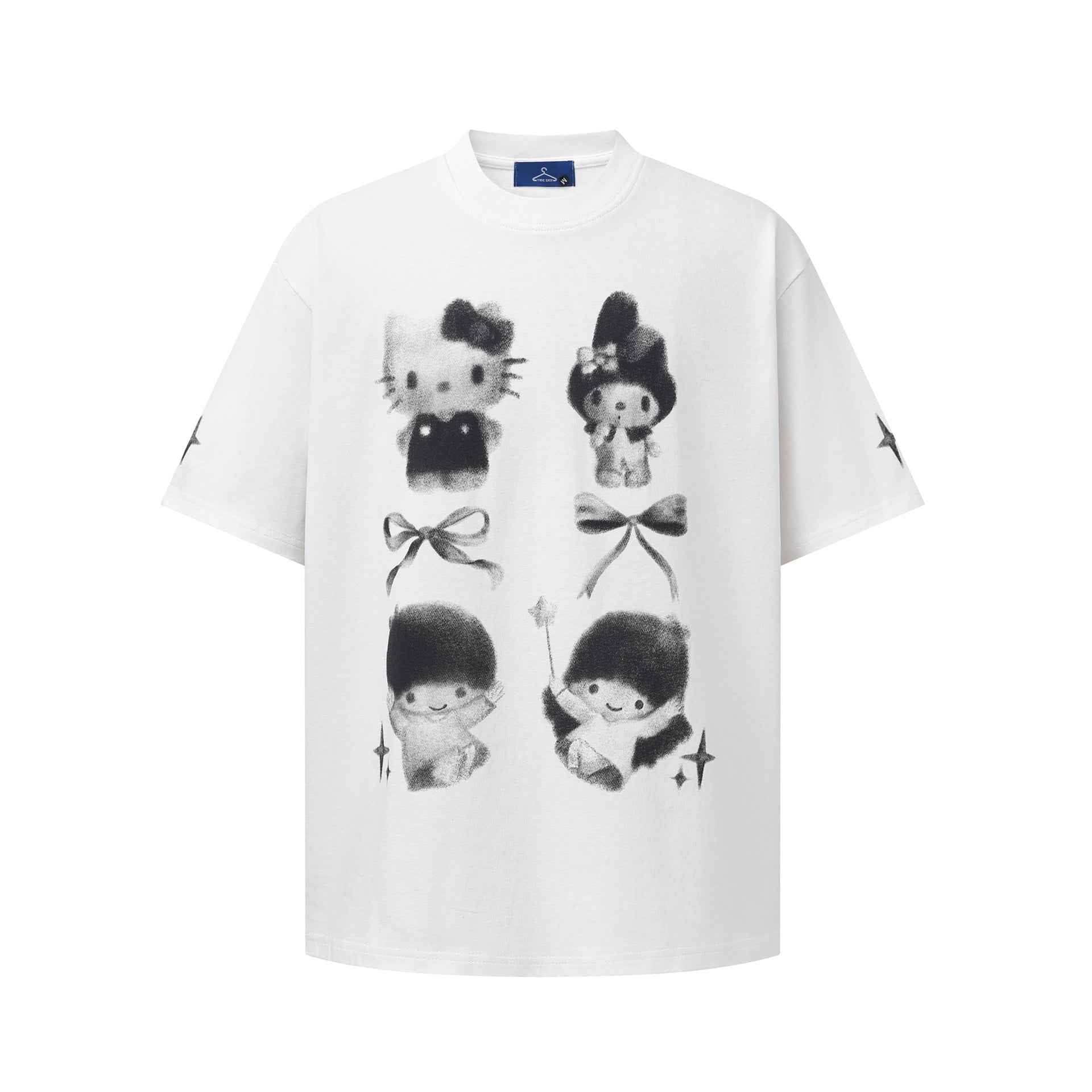 Loose Round Neck Short Sleeve Cartoon KT Cat Print T-Shirt for Women