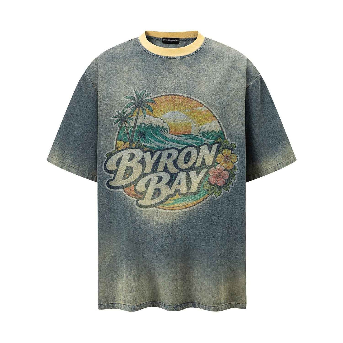 Beach print distressed short sleeved shirt