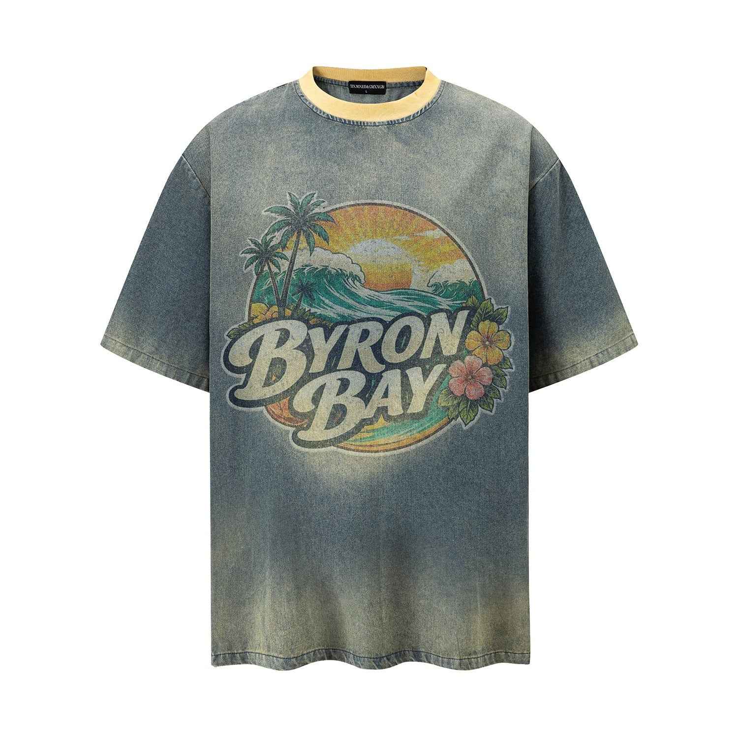 Beach print distressed short sleeved shirt