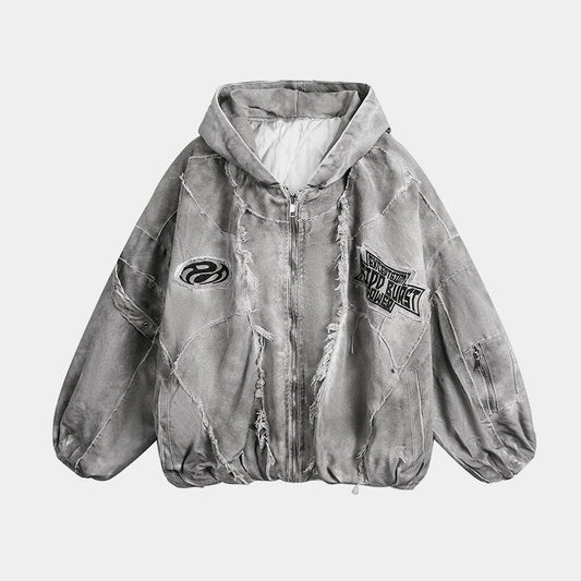 Distressed Embroidered | Padded Hooded Jacket