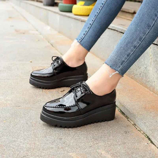 Women Oxford Lace Up Platform Shoes Black