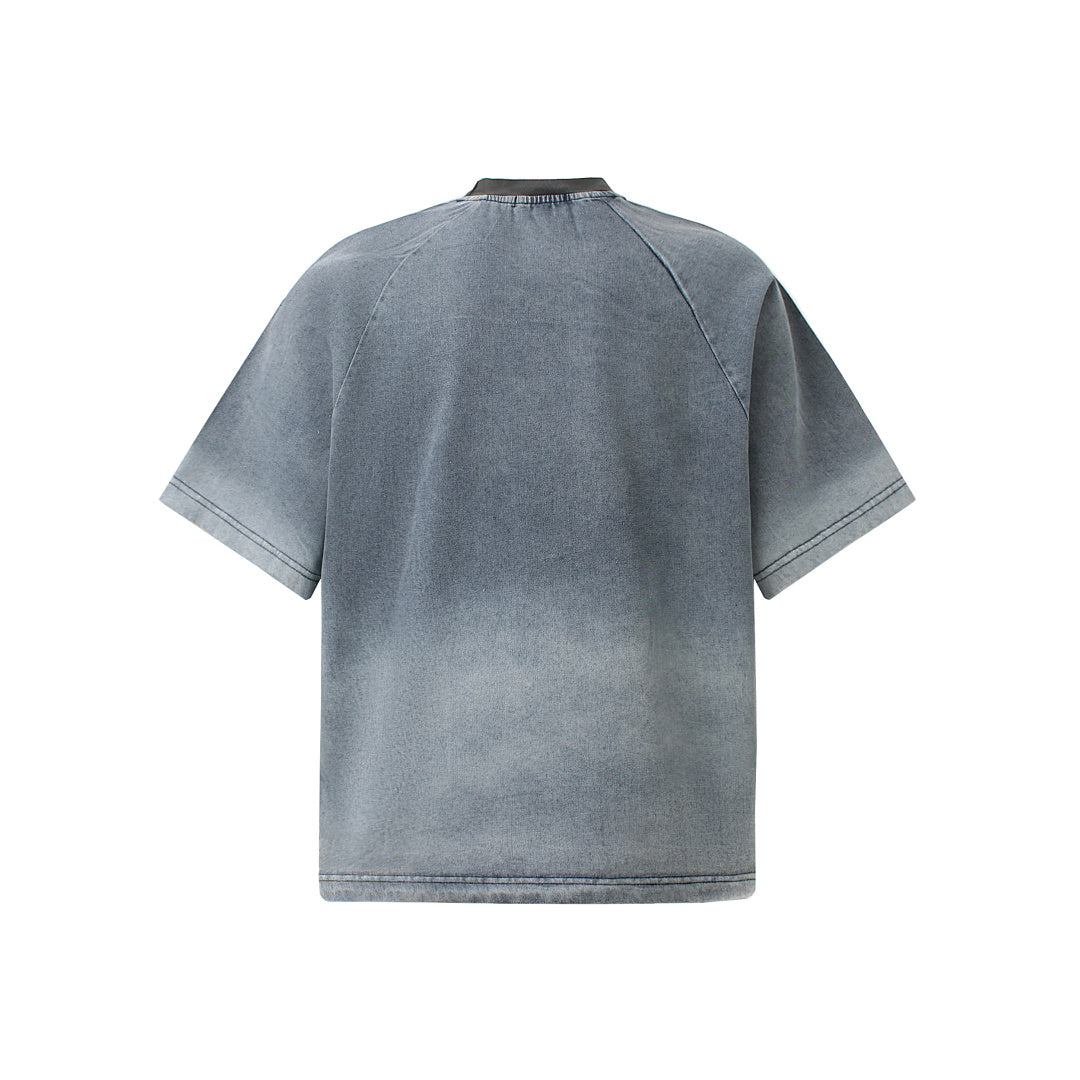 Raw-Edge Appliqué Acid-Wash T-Shirt