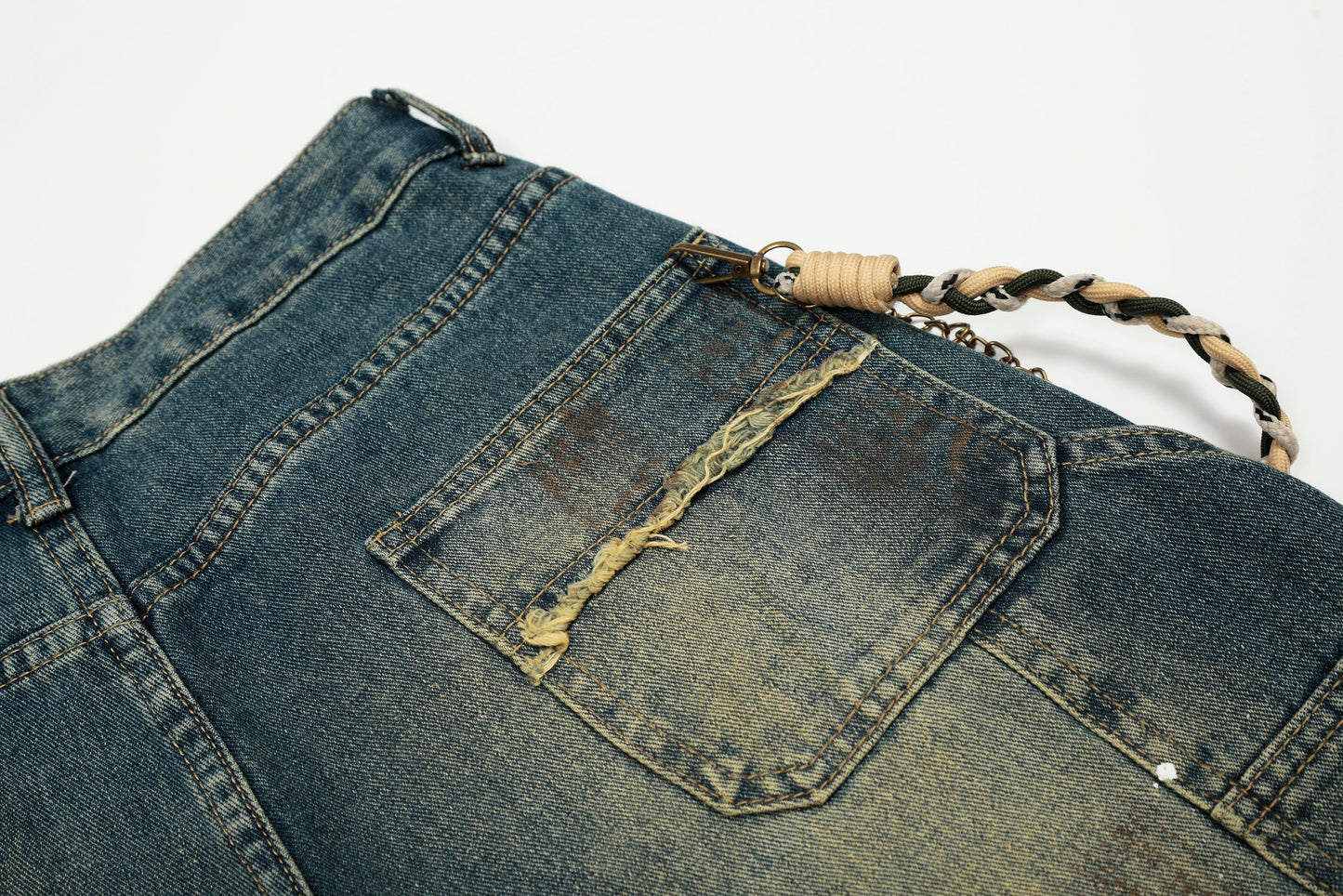 Vintage Inkjet Dirty Dye Washed Scimitar Distressed Jeans