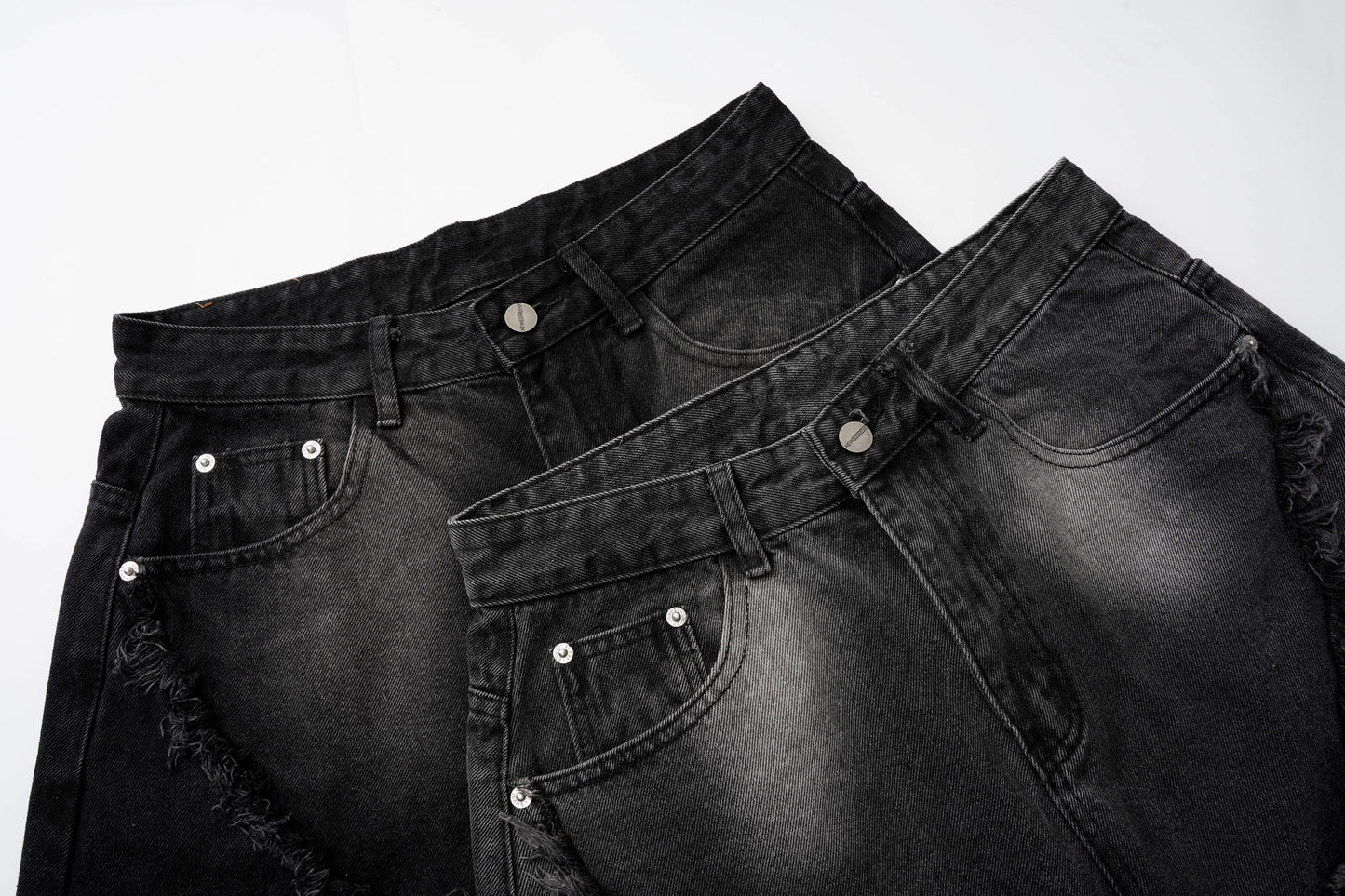 Washed Distressed Raw Edge Barrel Jeans