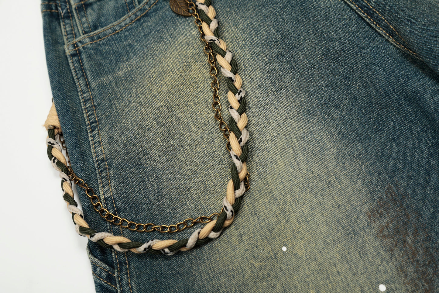 Vintage Inkjet Dirty Dye Washed Scimitar Distressed Jeans