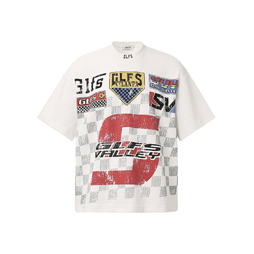 Waffle Knit Racing Checkered Flag Graphic T-Shirt