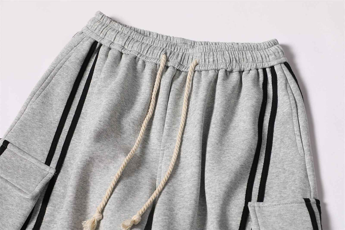 Cotton Web Stitching Letter Print Drawstring Barrel Pants
