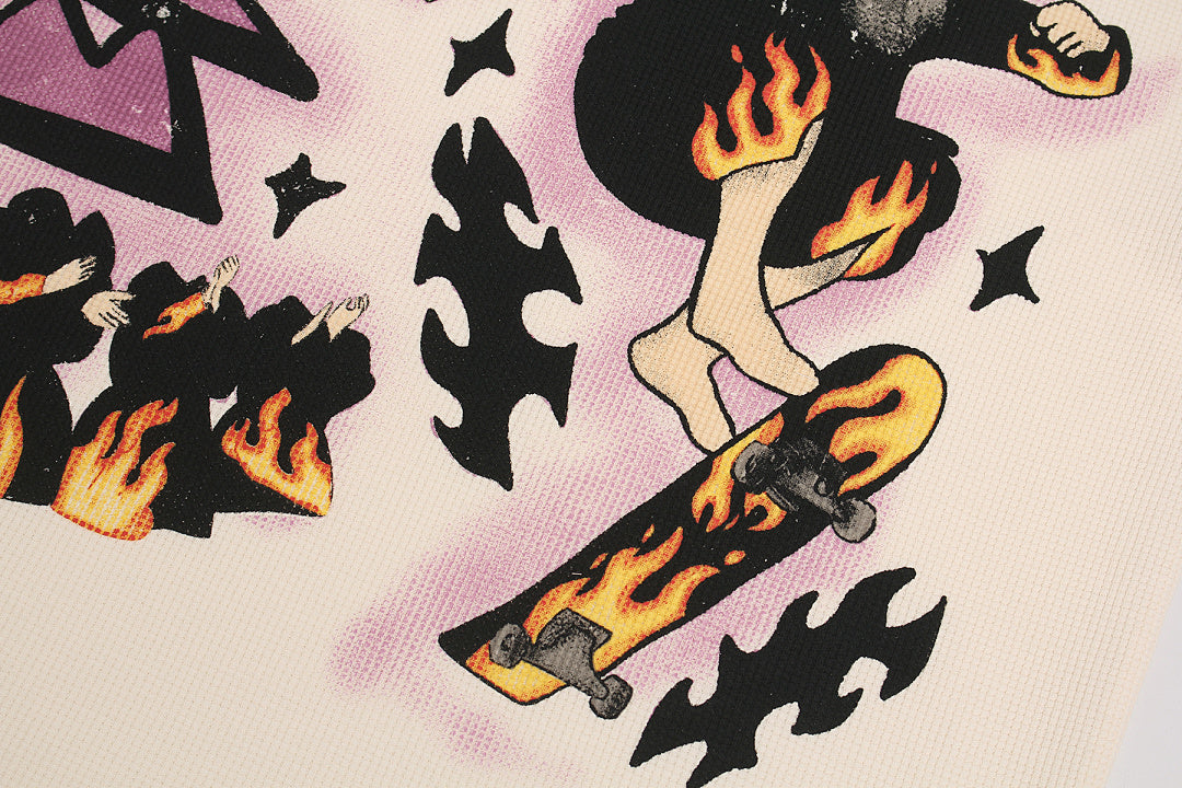 Waffle Knit Skate Wizard Flame Graphic T-Shirt