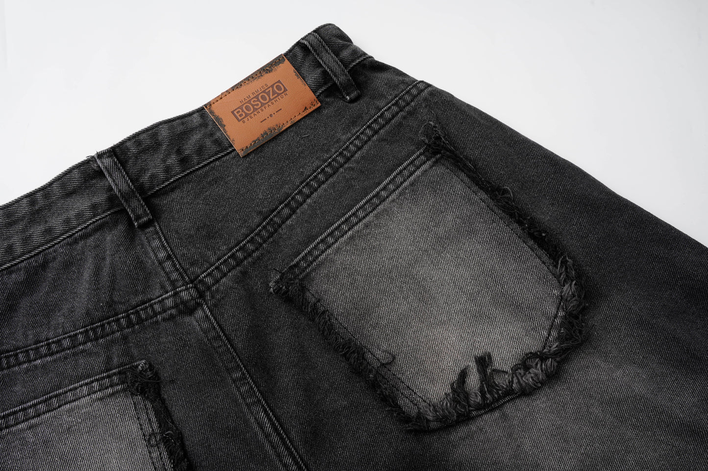 Washed Distressed Raw Edge Barrel Jeans