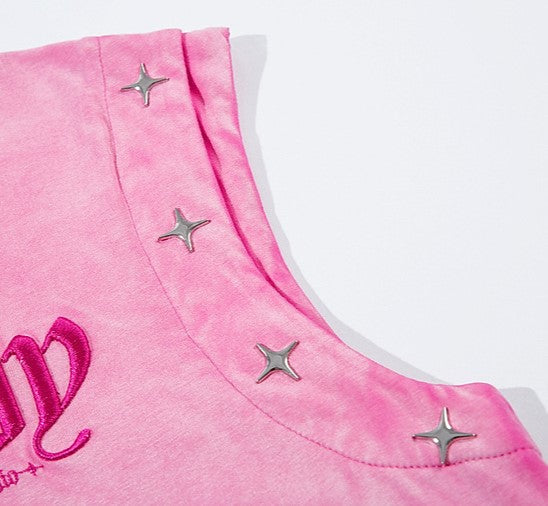 Jersey Knit Gradient Embroidered Stars Tank Top