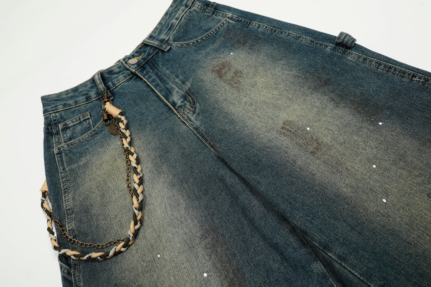 Vintage Inkjet Dirty Dye Washed Scimitar Distressed Jeans