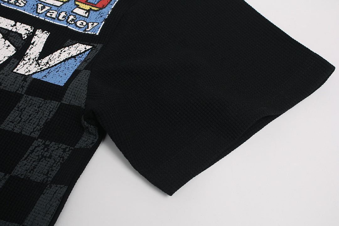 Waffle Knit Racing Checkered Flag Graphic T-Shirt
