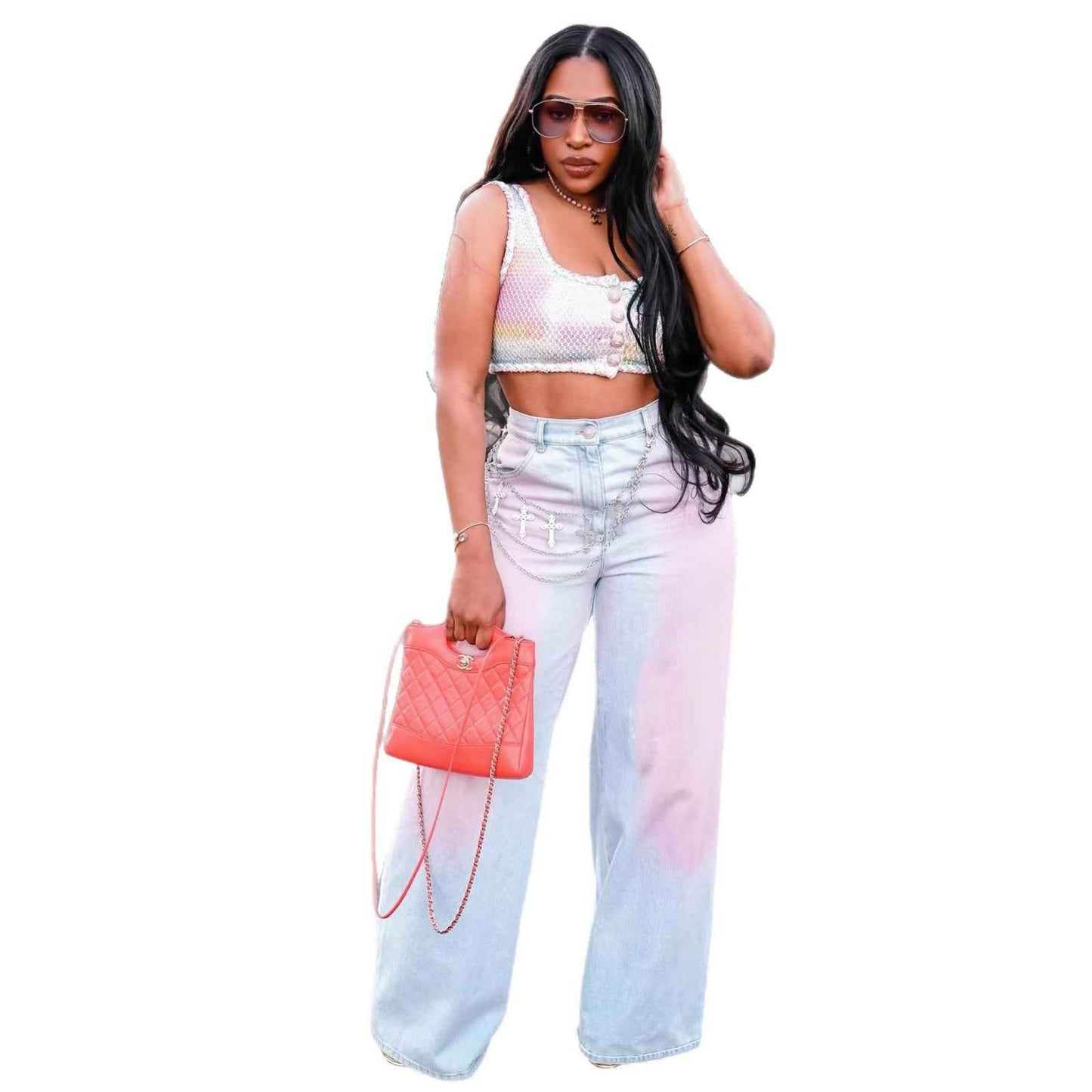 Fashion Gradient Blush Denim Pants