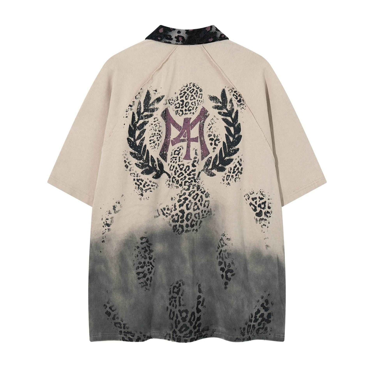 Gradient blend leopard print short sleeved shirt