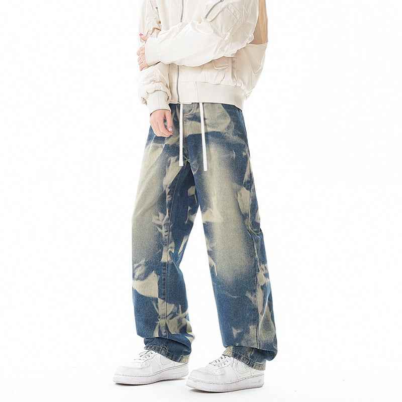 Street Style Gray Green Camouflage Denim Pants Men