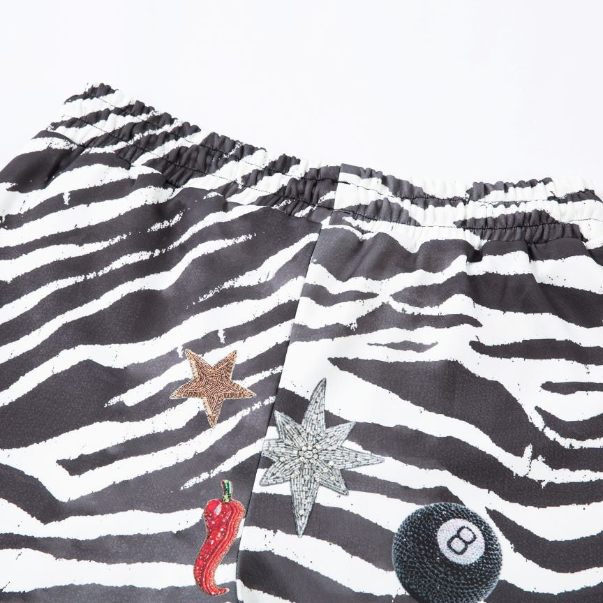 Wide-Leg Zebra Print Emblems Pants